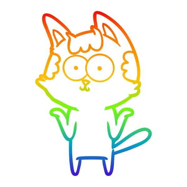 Rainbow gradient line drawing happy cartoon cat shrugging;should — Stock Vector