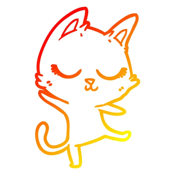 Тёплая градиентная линия, рисование спокойного мультяшного кота — стоковый вектор