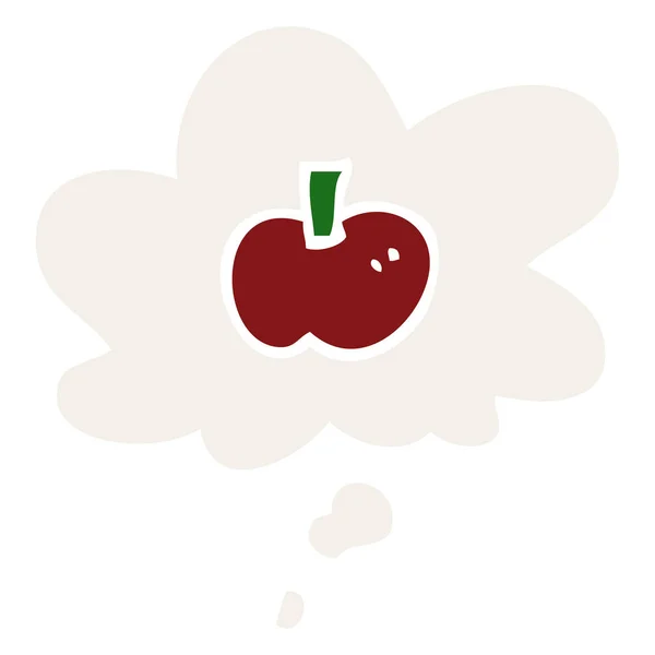 Simbolo di mela cartone animato e bolla di pensiero in stile retrò — Vettoriale Stock