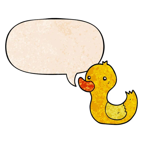 Cartoon duck and speech bubble in retro texture style — Stock Vector