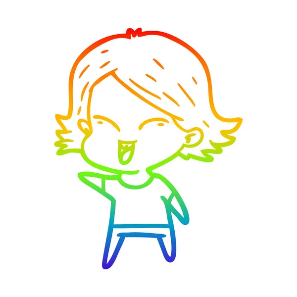 Arco iris gradiente línea dibujo feliz dibujos animados chica — Vector de stock