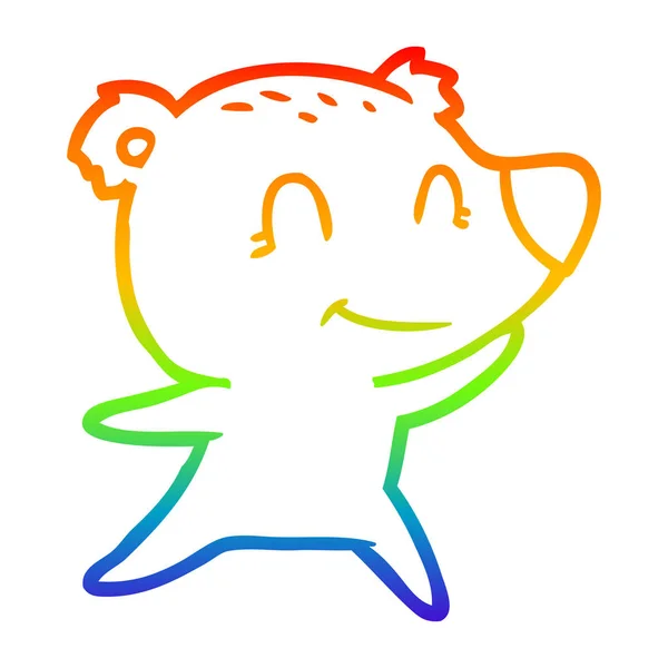 Rainbow gradient line drawing friendly bear cartoon — Stock Vector