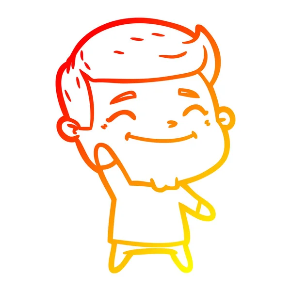 Теплая градиентная линия рисунок счастливый мультяшный человек машет — стоковый вектор