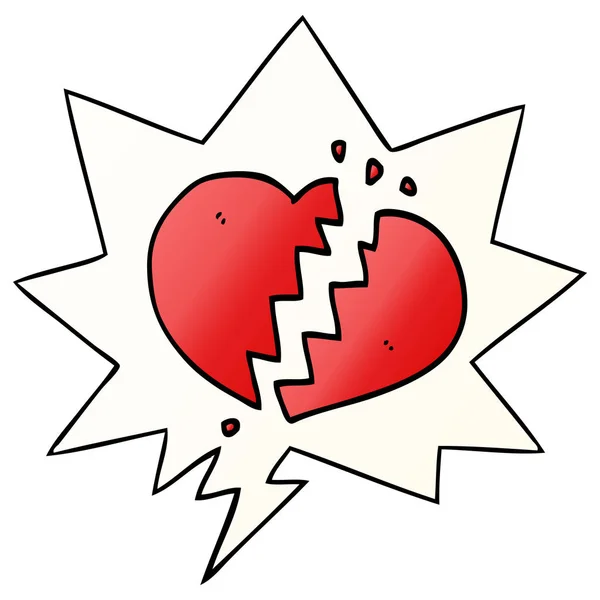 Cartoon gebrochenes Herz und Sprechblase im sanften Gradientenstil — Stockvektor