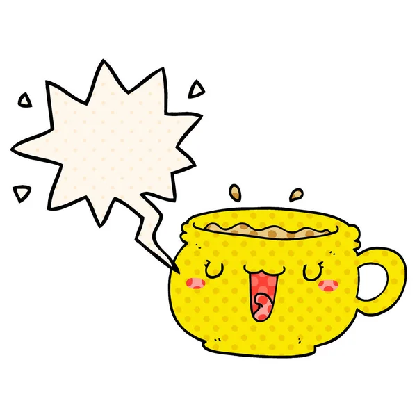 Çizgi roman tarzında sevimli karikatür kahve fincanı ve konuşma balonu — Stok Vektör