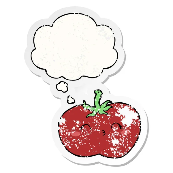 Kreskówka pomidor i bańka myśli jako trudnej sytuacji zużyte naklejki — Wektor stockowy