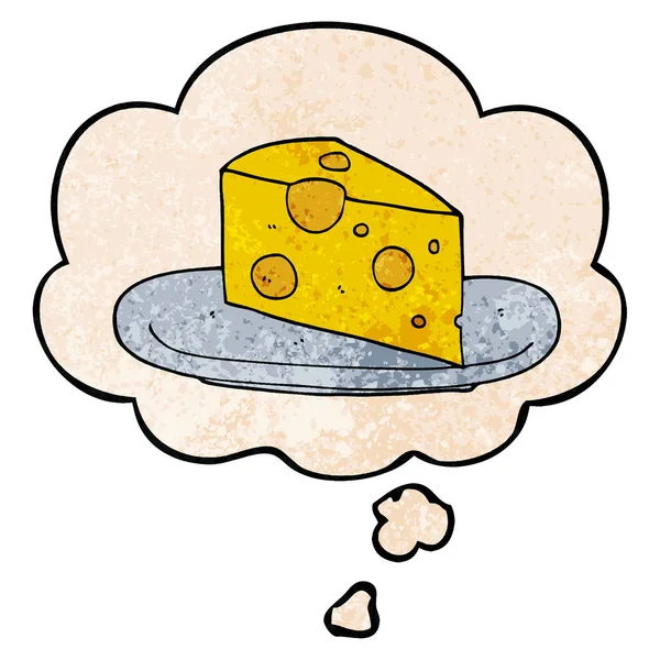 Cartoni animati formaggio e pensiero bolla in grunge texture modello styl — Vettoriale Stock