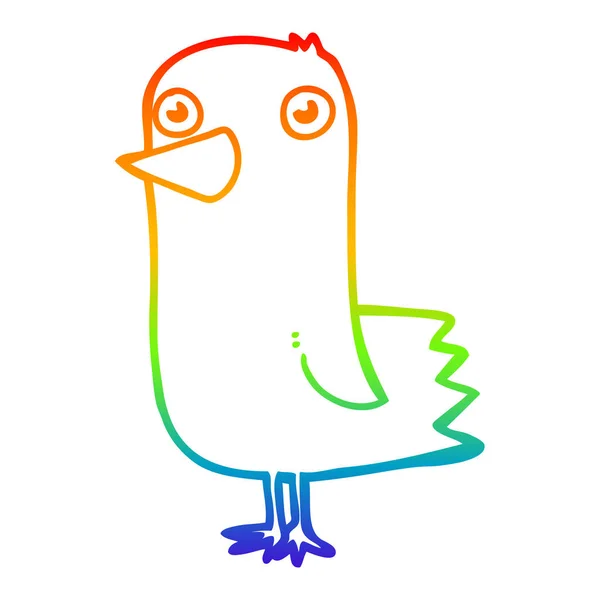 Радужная градиентная линия рисунок мультяшной птицы — стоковый вектор