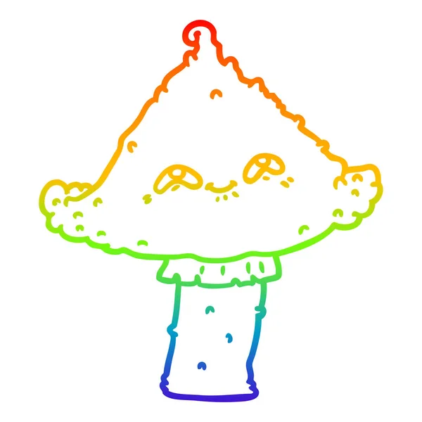 Rainbow gradient ligne dessin dessin animé champignon avec visage — Image vectorielle