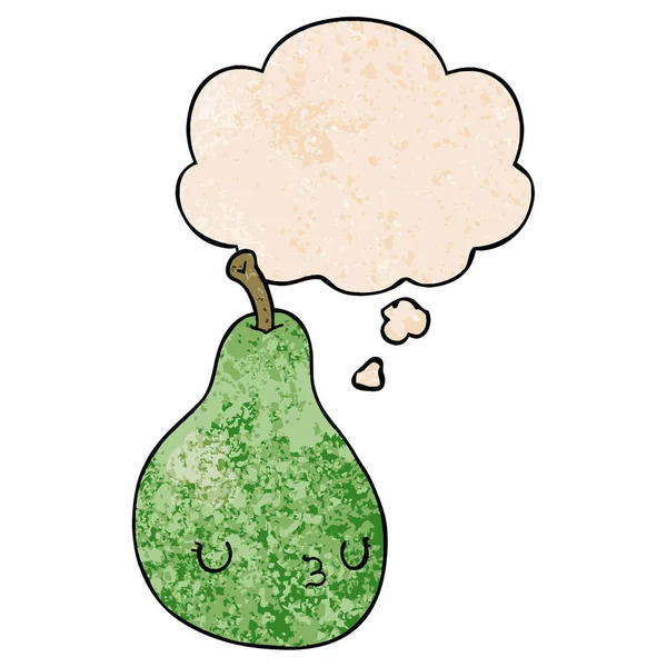 Cartoon pear en gedachte bubble in grunge textuur patroon stijl — Stockvector