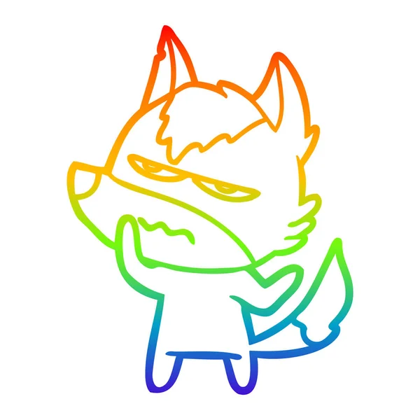 Regenboog gradiënt lijntekening cartoon geërgerd Wolf — Stockvector