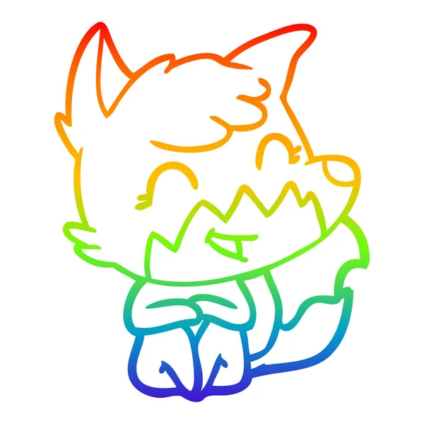 Regenboog gradiënt lijntekening gelukkig cartoon Fox — Stockvector