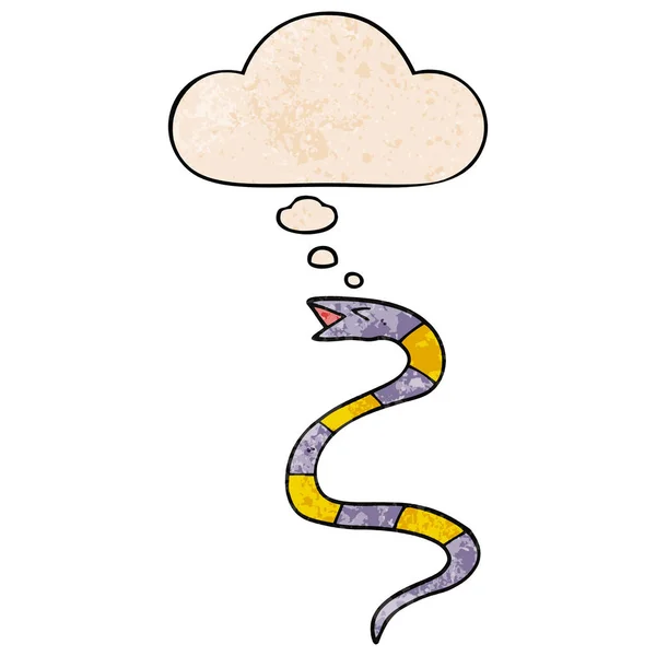 Serpent de dessin animé et bulle de pensée dans le style de motif texture grunge — Image vectorielle