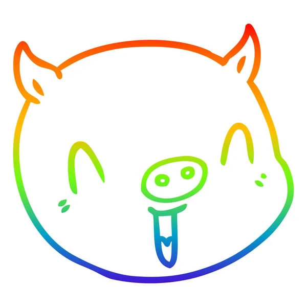虹のグラデーションライン描画漫画豚の顔 — ストックベクタ