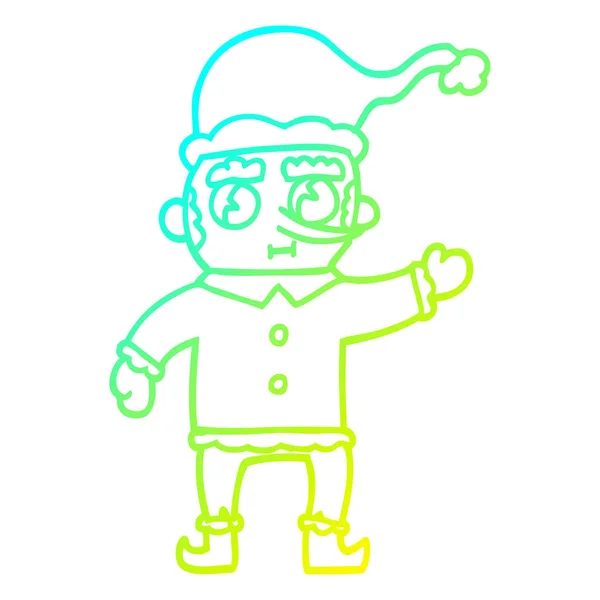 Linha gradiente frio desenho desenhos animados Natal elfo — Vetor de Stock