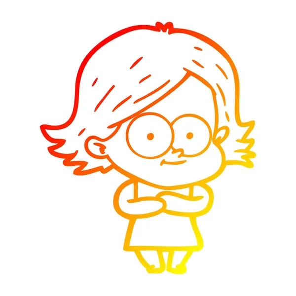 Linha gradiente quente desenho feliz menina dos desenhos animados — Vetor de Stock