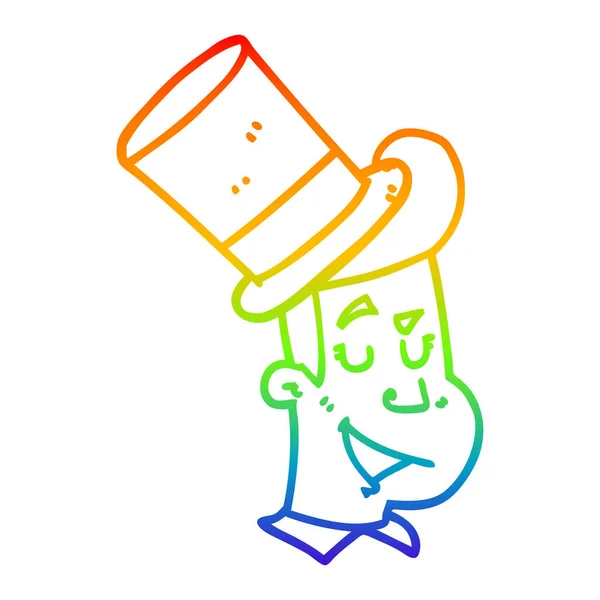 Arco iris gradiente línea dibujo dibujos animados hombre con sombrero de copa — Archivo Imágenes Vectoriales