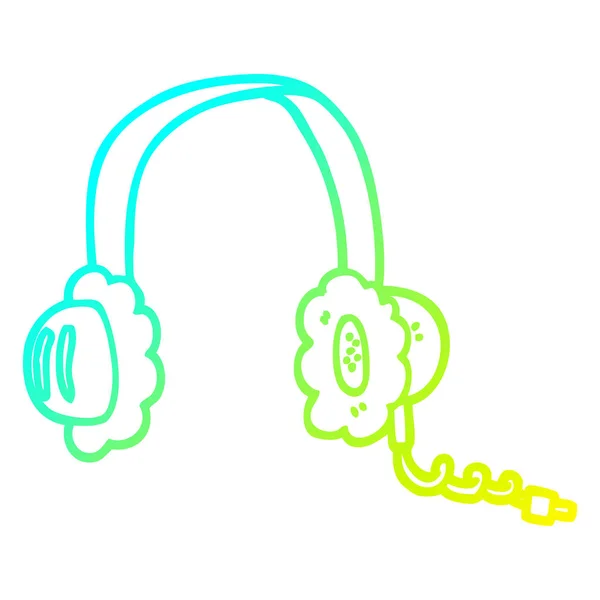 Línea de gradiente frío dibujo dibujos animados música auriculares — Vector de stock