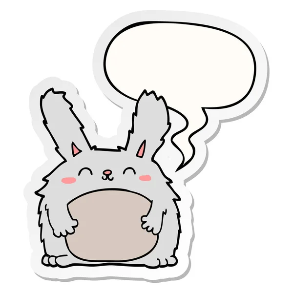 Cartoon furry rabbit and speech bubble sticker — Stock Vector