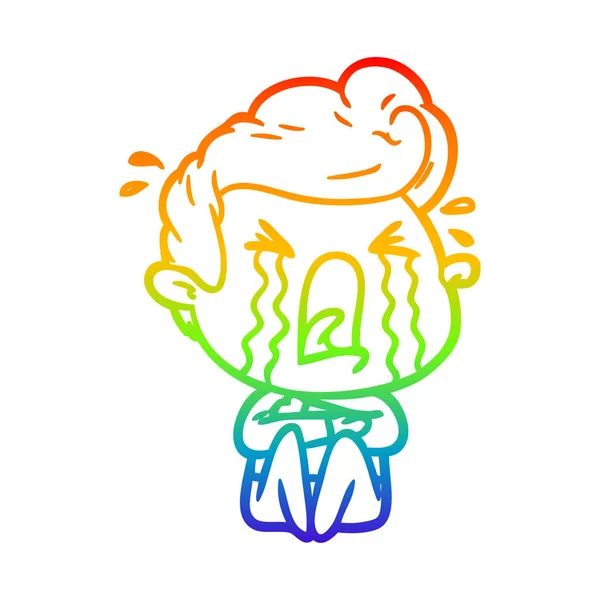 Linea gradiente arcobaleno disegno cartone animato uomo piangendo — Vettoriale Stock