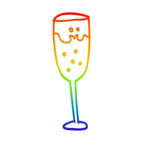 Rainbow gradient ligne dessin dessin animé champagne verre — Image vectorielle