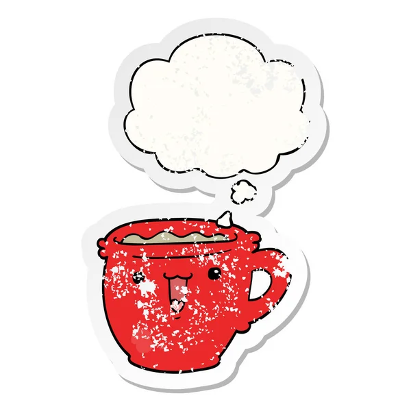 Słodkie kreskówki filiżanki kawy i myśli bańka jako trudnej sytuacji zużyte — Wektor stockowy