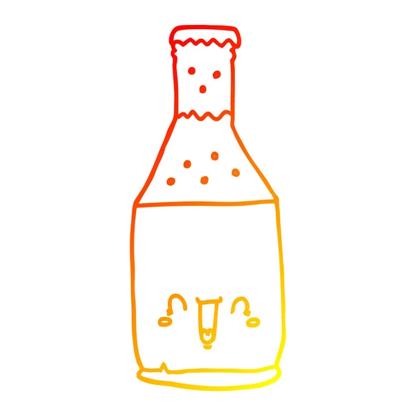 Línea de gradiente caliente dibujo botella de cerveza de dibujos animados — Archivo Imágenes Vectoriales