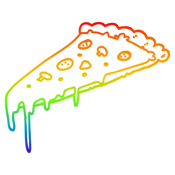 Rainbow gradient line drawing cartoon pizza slice — Stock Vector