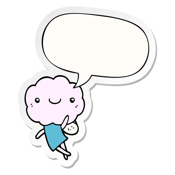 Cute cloud head creature and speech bubble sticker — Stock Vector
