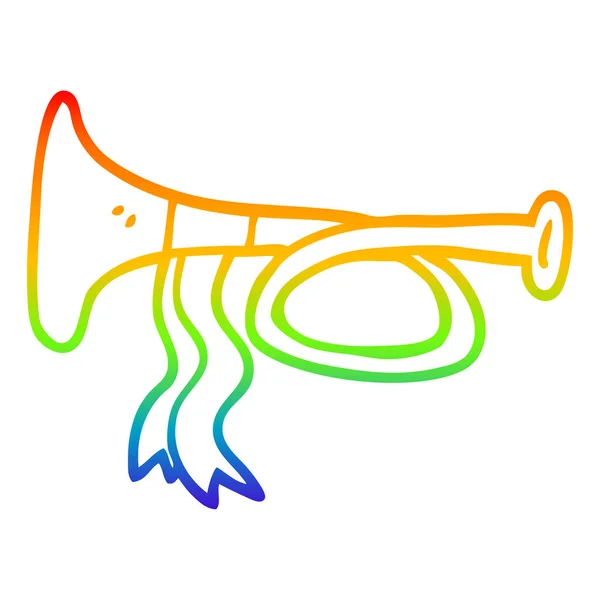 Rainbow gradient line drawing cartoon metal trumpet — Stock Vector