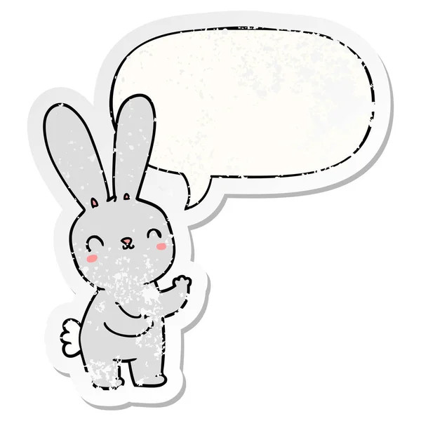 Bonito cartoon coelho e fala bolha angustiado adesivo — Vetor de Stock