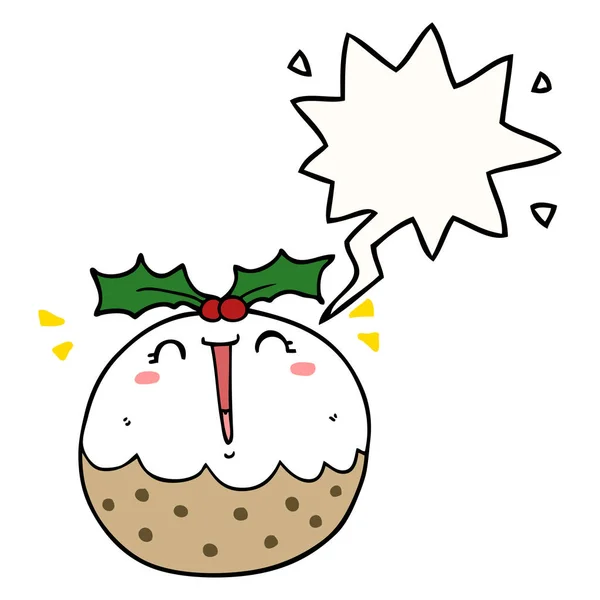 Cute cartoon christmas pudding and speech bubble — Stock Vector