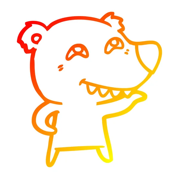 치아를 보여주는 따뜻한 그라데이션 라인 드로잉 만화 곰 — 스톡 벡터