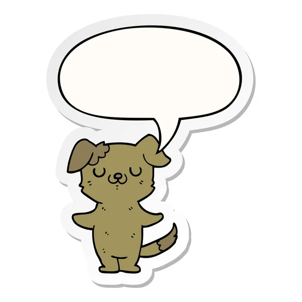 Desenho animado filhote de cachorro e fala bolha adesivo — Vetor de Stock