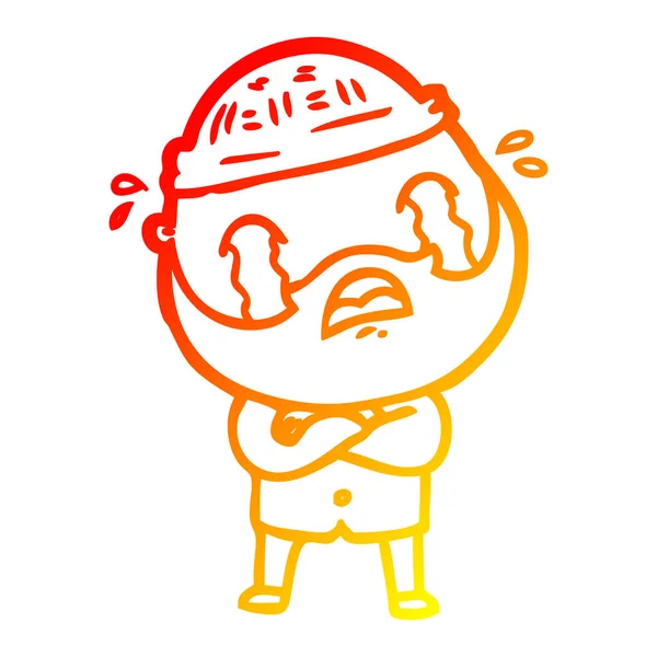 Obrázek s teplou přechodovou linií kreslený vousatý muž pláč — Stockový vektor