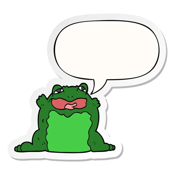 Cartoon toad and speech bubble sticker — Stock Vector