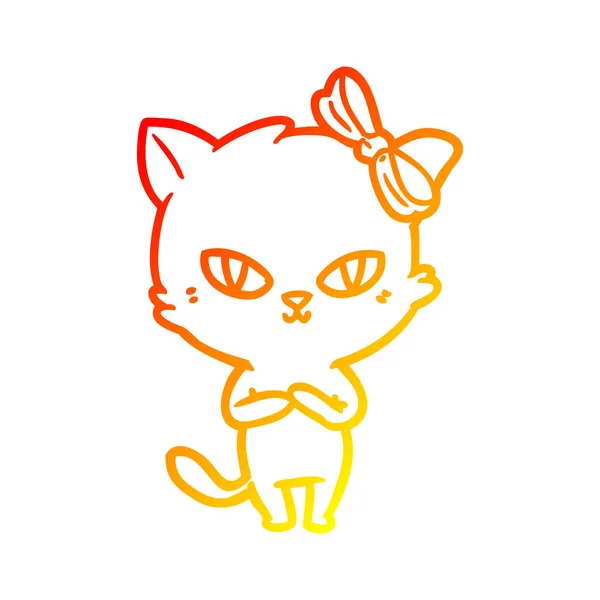 Línea de gradiente caliente dibujo lindo gato de dibujos animados — Vector de stock