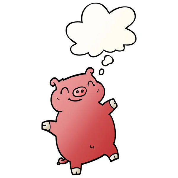 Tecknad gris och tankebubbla i slät gradient stil — Stock vektor