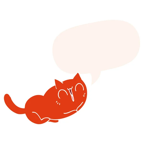 Feliz desenho animado gato e fala bolha no estilo retro — Vetor de Stock