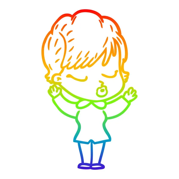 Rainbow Gradient Line Zeichnung Cartoon Frau mit geschlossenen Augen — Stockvektor