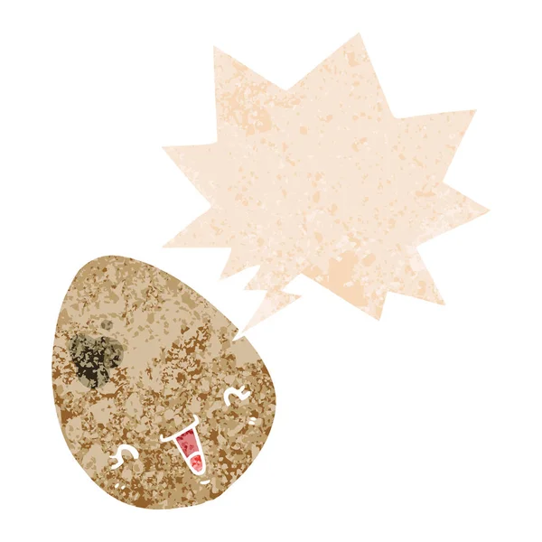 Retro dokulu tarzda karikatür yumurta ve konuşma balonu — Stok Vektör