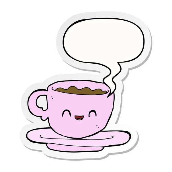 Cartoon hot cup of coffee and speech bubble sticker — Stock Vector