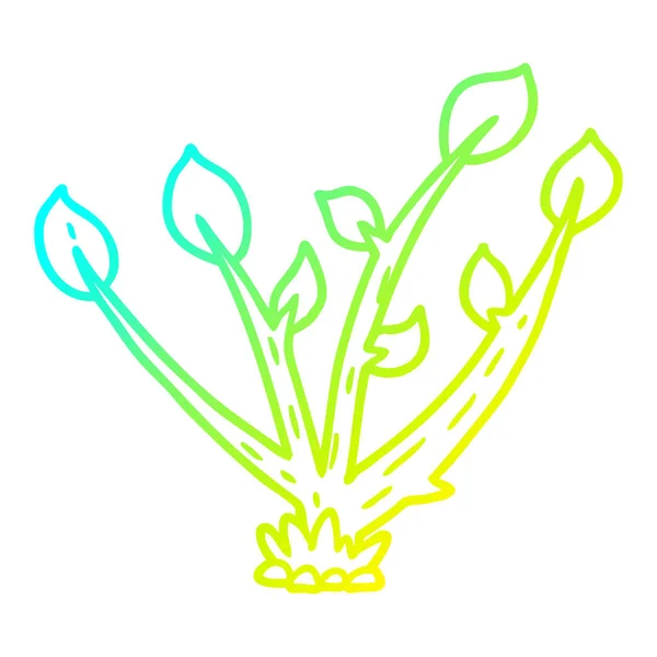 Línea de gradiente frío dibujo dibujos animados brotar planta — Vector de stock