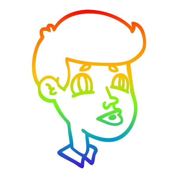 Rainbow gradient linje ritning tecknad pojke ansikte — Stock vektor
