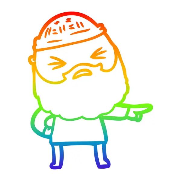 Rainbow Gradient Line Zeichnung Cartoon Mann mit Bart — Stockvektor