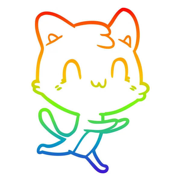 Rainbow gradient line drawing cartoon happy cat — Stock Vector