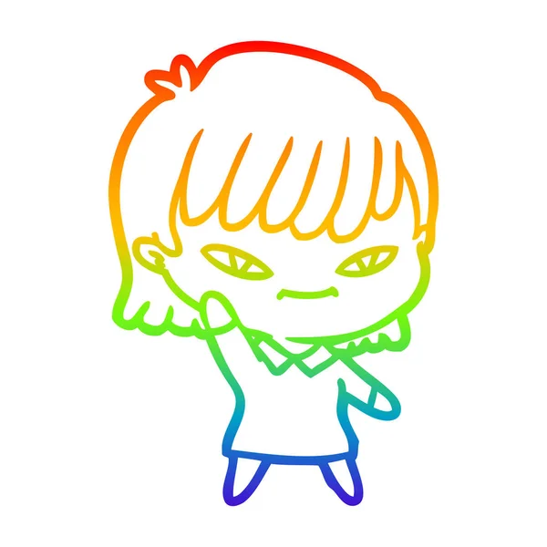 Regenboog gradiënt lijntekening cartoon vrouw — Stockvector