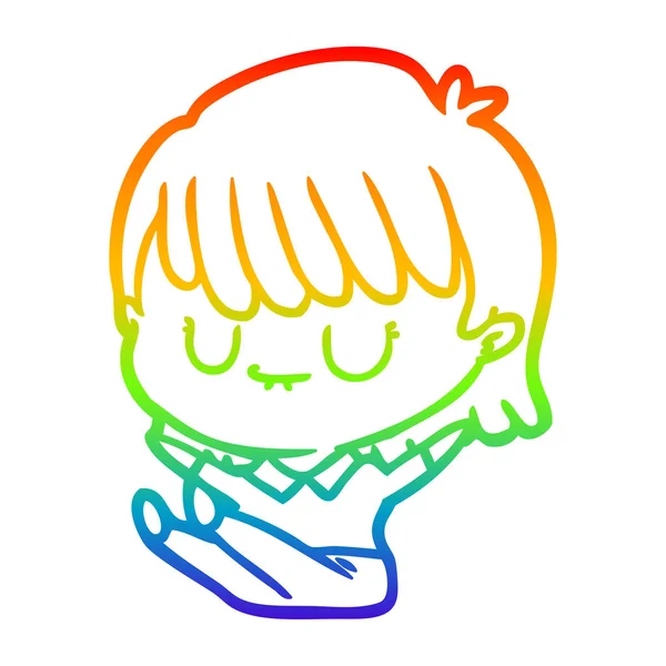 Arco iris gradiente línea dibujo dibujos animados mujer — Vector de stock