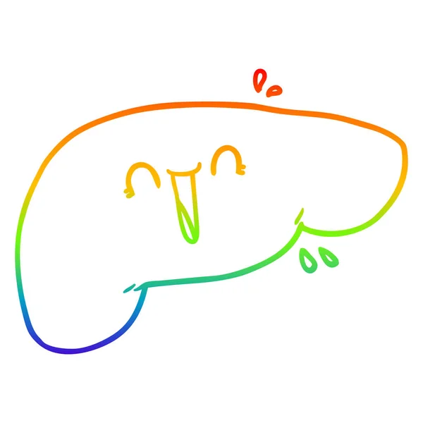 Linha gradiente arco-íris desenho do fígado dos desenhos animados — Vetor de Stock