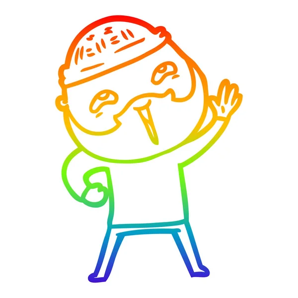 Arco iris gradiente línea dibujo dibujos animados feliz barbudo hombre — Vector de stock